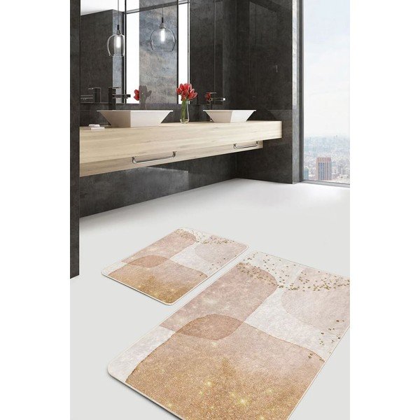 Béžové sametové koupelnové předložky v sadě 2 ks 60x100 cm – Mila Home-image-4