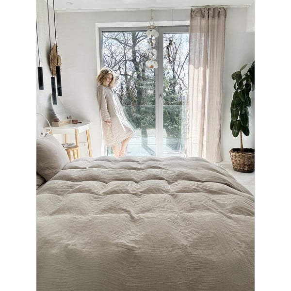 Béžové mušelínové povlečení na dvoulůžko 200x200 cm Plain Muslin – Butter Kings-image-4