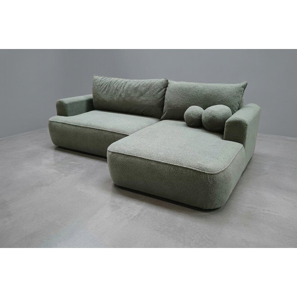 Zelená rozkládací/s úložným prostorem rohová pohovka z textilie bouclé (pravý roh/s lenoškou) Quinoa - II. jakost – Bonami Selection-image-2