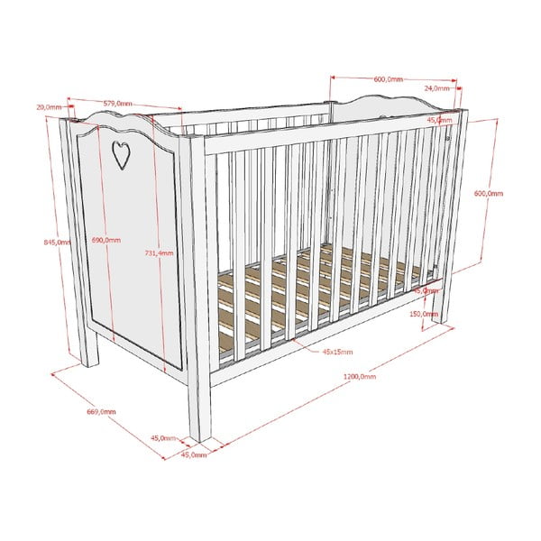 Bílá postýlka z borovicového dřeva 60x120 cm Amori – Vipack-image-2