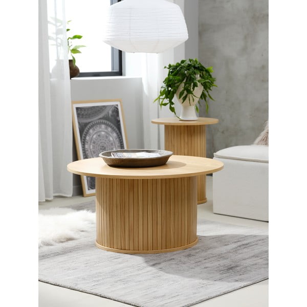 Kulatý konferenční stolek v dekoru dubu v přírodní barvě ø 90 cm Nola – Unique Furniture-image-1