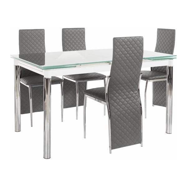 Set jídelního stolu a 4 tmavě šedých jídelních židlí Støraa Pippa William White Grey