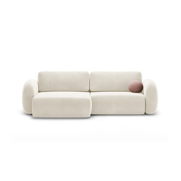 Krémová sametová rozkládací/s úložným prostorem rohová pohovka Tonale – Cosmopolitan Design