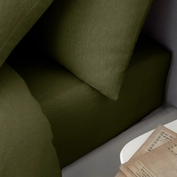 Khaki napínací flanelové prostěradlo 90x190 cm Brushed – Catherine Lansfield-image-1
