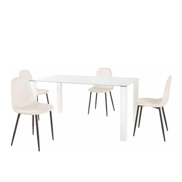 Sada jídelního stolu a 4 bílých židlí Støraa Dante, délka stolu 160 cm