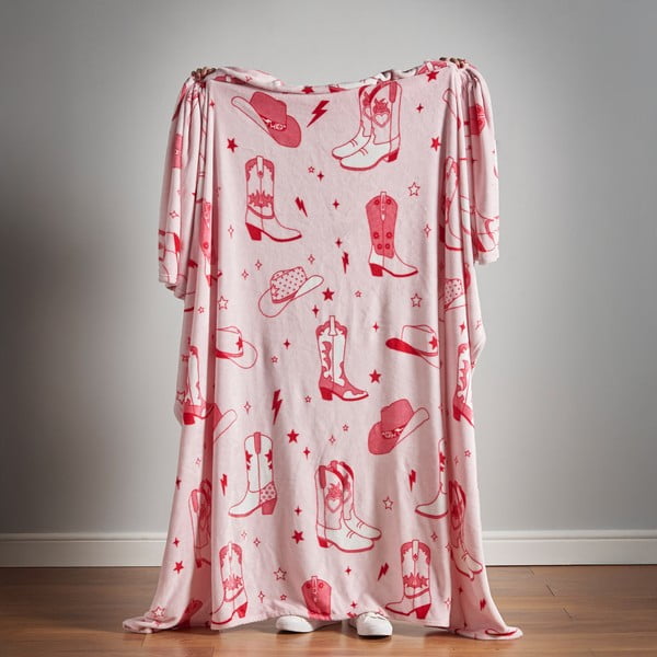 Růžový přehoz z mikroplyše 200x240 cm Cowgirl Boot – Sassy B-image-4