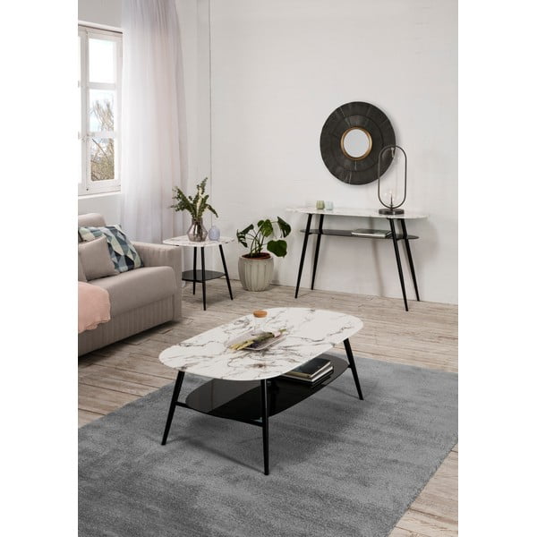 Bílo-černý konferenční stolek se skleněnou deskou v mramorovém dekoru Marckeric Alina-image-1