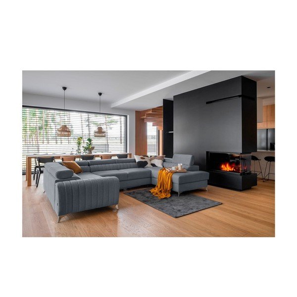 Modrá rozkládací/s úložným prostorem rohová pohovka (pravý roh/do "U") Louis – ELTAP-image-1