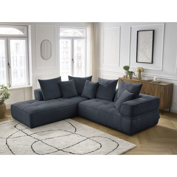 Tmavě modrá žinylková rohová pohovka (levý roh/do L) Whesley – Bobochic Paris-image-1