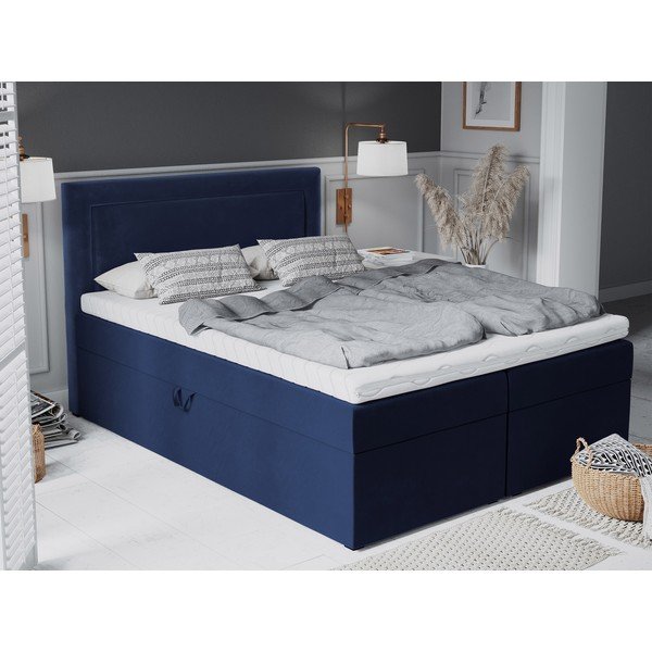Modrá sametová dvoulůžková postel Mazzini Beds Yucca, 180 x 200 cm-image-1