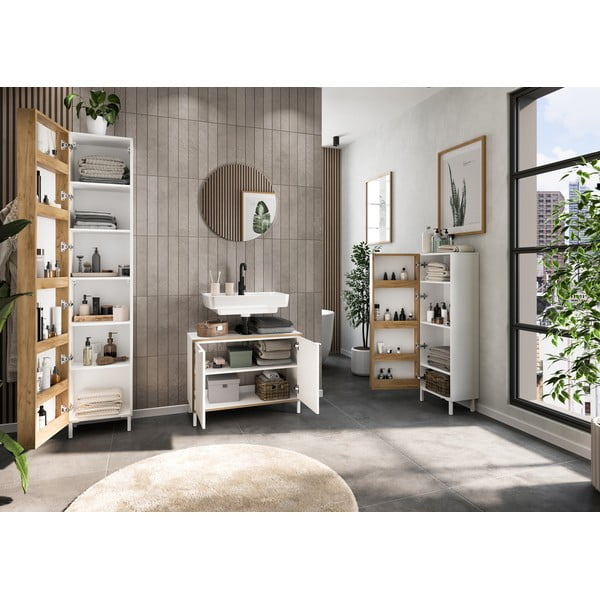 Bílá vysoká/úzká koupelnová skříňka 39x120 cm Topeka – Germania-image-4