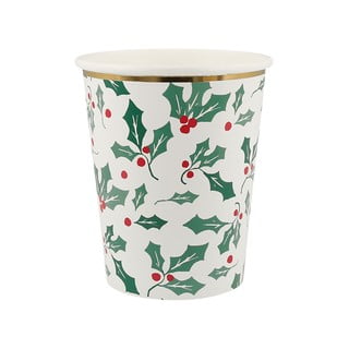 Papírové jednorázové kelímky v sadě  8 ks Holly Pattern – Meri Meri