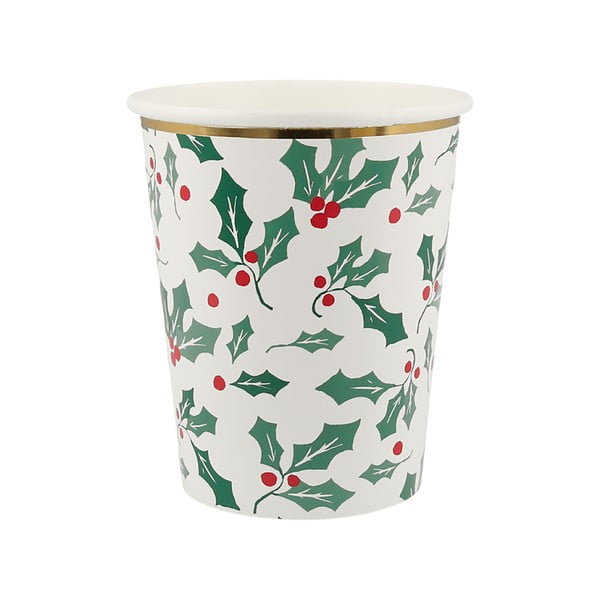 Papírové jednorázové kelímky v sadě  8 ks Holly Pattern – Meri Meri