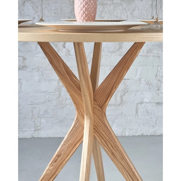 Kulatý jídelní stůl s deskou v dekoru jasanového dřeva ø 90 cm Jubi – Ragaba-image-3