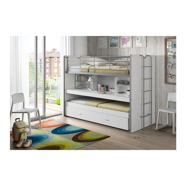 Bílá patrová dětská postel s výsuvným lůžkem s úložným prostorem s roštem 90x200 cm Bonny – Vipack-image-1
