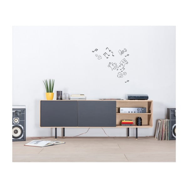 TV stolek z dubového dřeva v černo-přírodní barvě 180x64 cm Fina – Gazzda-image-3