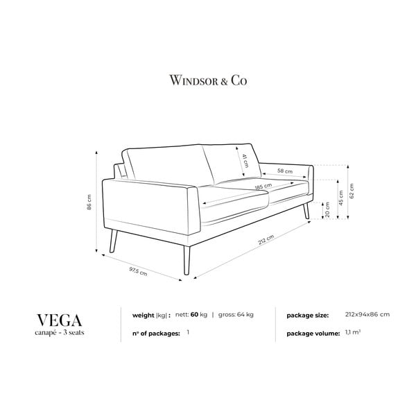 Světle šedá trojmístná pohovka Windsor & Co Sofas Vega-image-4