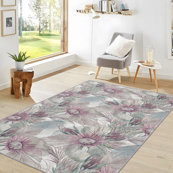 Fialovo-šedý pratelný koberec 160x230 cm Dusty Flowers – Mila Home-image-1