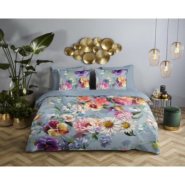 Šedé povlečení na dvoulůžko z organické bavlny Descanso Sunflower, 200 x 220 cm-image-1