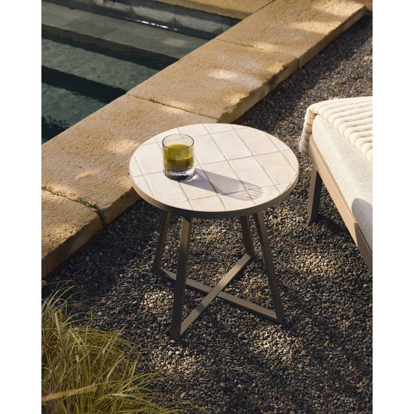 Kulatý zahradní stolek s keramickou deskou ø 45 cm Tella – Kave Home-image-1