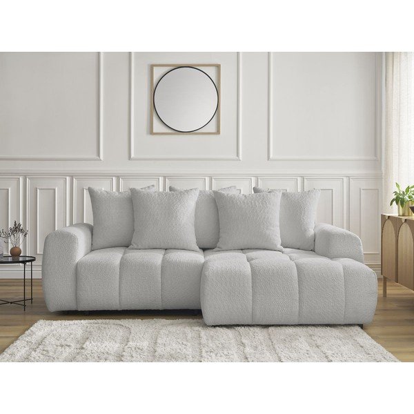 Světle šedá rozkládací/s úložným prostorem rohová pohovka z textilie bouclé (pravý roh/s lenoškou) Roxelane – Bobochic Paris-image-1