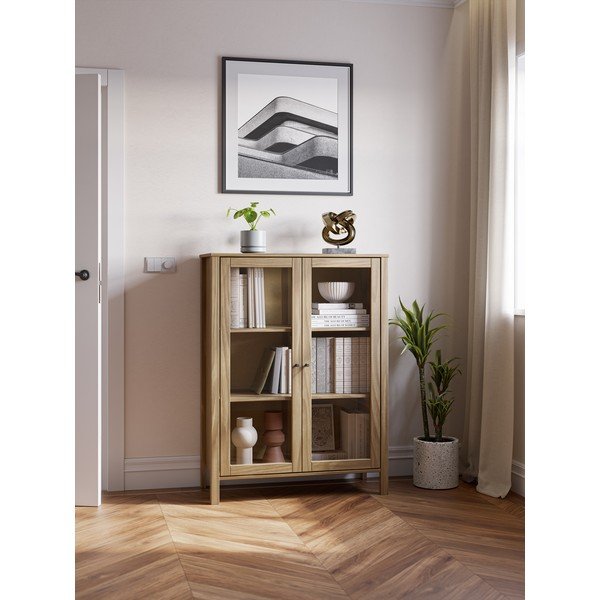 Vitrína z borovicového dřeva v přírodní barvě 90x120x40 cm Alessandra – Marckeric-image-1