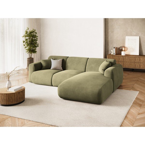 Khaki sametová rohová pohovka (pravý roh/s lenoškou) Molino – Micadoni -image-1