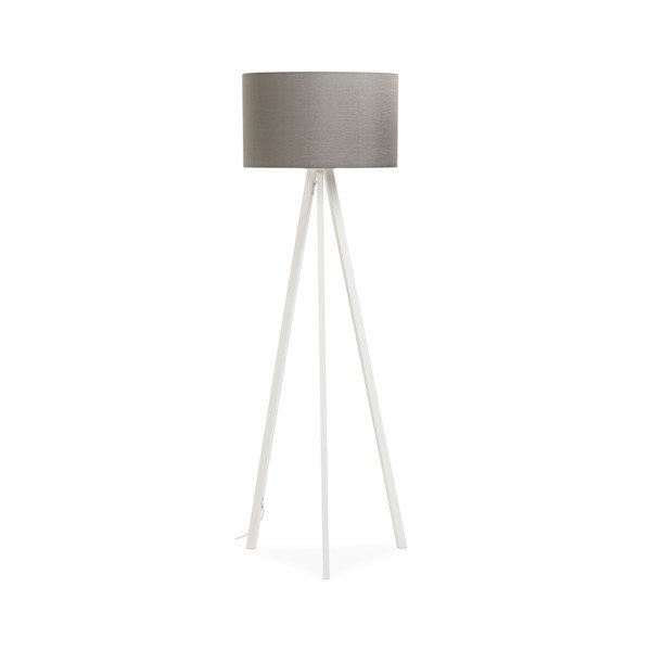 Stojací lampa s bílou konstrukcí a šedým stínítkem Kokoon Trivet