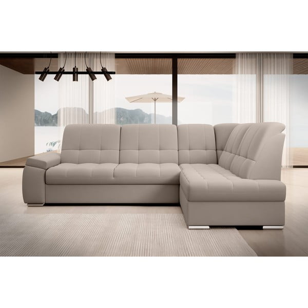 Béžová sametová rozkládací/s úložným prostorem rohová pohovka (pravý roh/do L) Sado – ELTAP-image-3