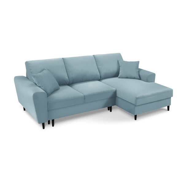 Světle modrá manšestrová rozkládací/s úložným prostorem rohová pohovka (pravý roh/s lenoškou) Kyoto – Cosmopolitan Design-image-1