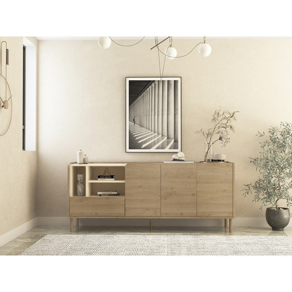 Komoda v dekoru dubu v přírodní barvě 180x75,5x44 cm Monza – Marckeric-image-1