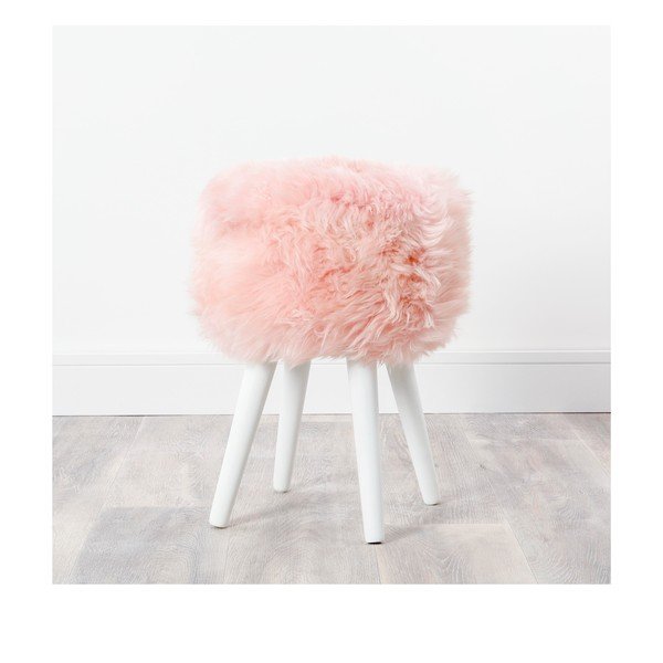 Stolička s růžovým sedákem z ovčí kožešiny Native Natural White, ⌀ 30 cm-image-2