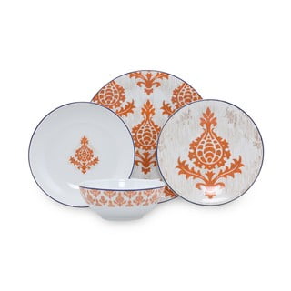 24dílná sada bílo-oranžového porcelánového nádobí Kütahya Porselen Ornaments