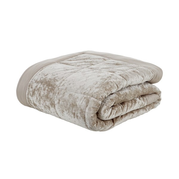 Béžový sametový prošívaný přehoz na dvoulůžko 220x220 cm Crushed – Catherine Lansfield-image-2