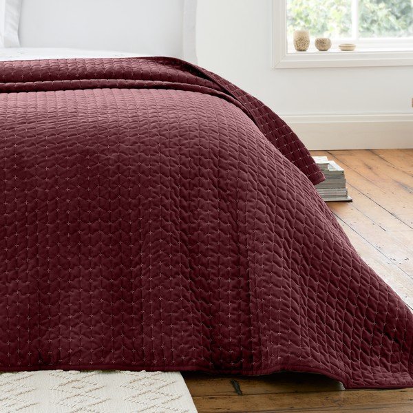 Vínový sametový prošívaný přehoz 240x260 cm Attica Velvet – Bianca-image-1