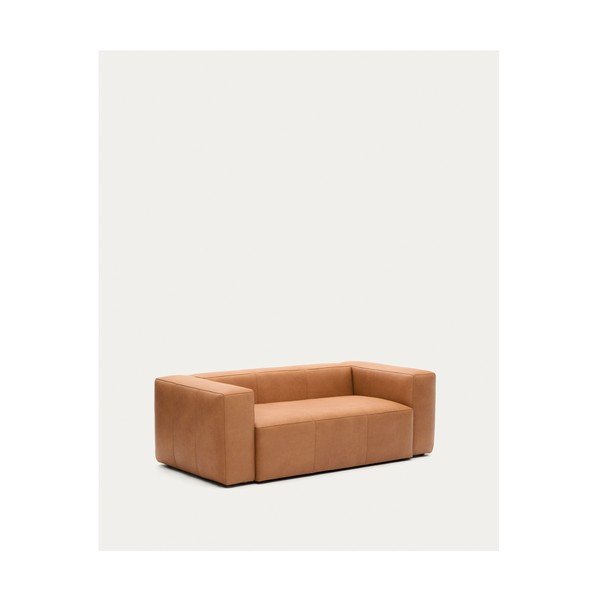 Hnědá kožená pohovka 210 cm Blok – Kave Home-image-2