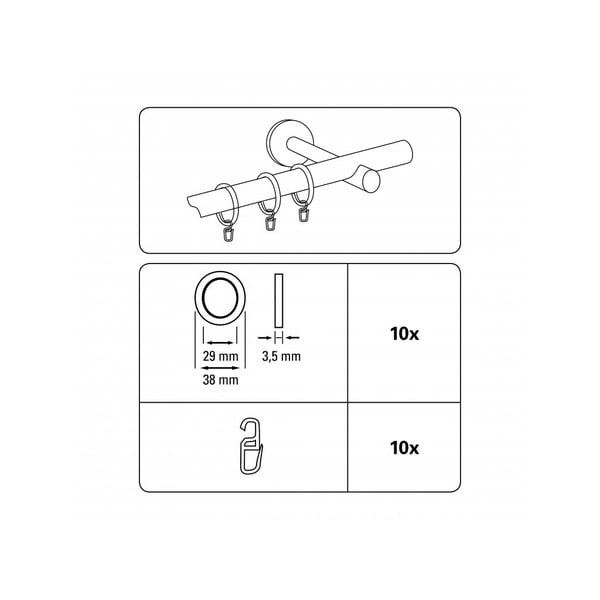 Kroužky na záclony s vložkou a háčkem v sadě 10 ks Elba - Gardinia-image-2