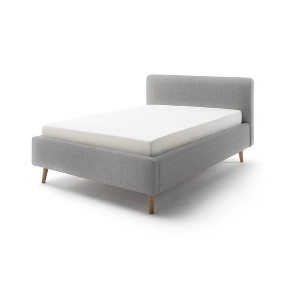 Šedá čalouněná dvoulůžková postel s úložným prostorem a roštem 140x200 cm Mattis – Meise Möbel
