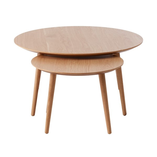 Kulaté konferenční stolky v dekoru dubu v přírodní barvě v sadě 2 ks  ø 88 cm Adda – Unique Furniture