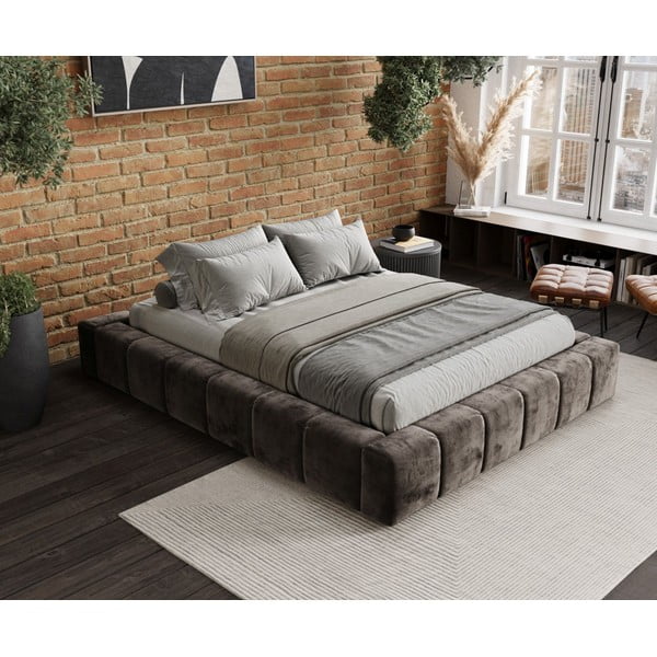 Hnědá čalouněná dvoulůžková postel s úložným prostorem s roštem 180x200 cm Aruba L – Maison de Rêve-image-1