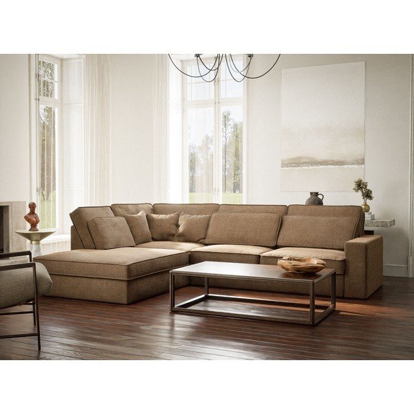 Světle hnědá žinylková rohová pohovka (levý roh/do L) Kirou – Maison de Rêve-image-1