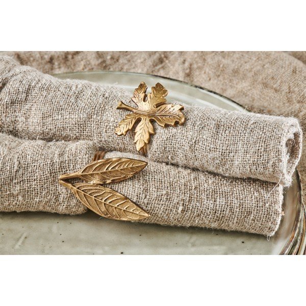 Sada 4 spon na ubrousky ve zlaté barvě Nkuku Leaf Brass-image-2