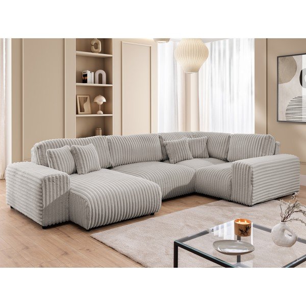 Světle šedá manšestrová rohová pohovka (pravý roh/do "U") Justin – Ropez-image-4