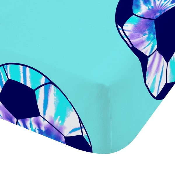 Tyrkysové napínací dětské prostěradlo na dvoulůžko 135x190 cm Tie Dye Football – Catherine Lansfield