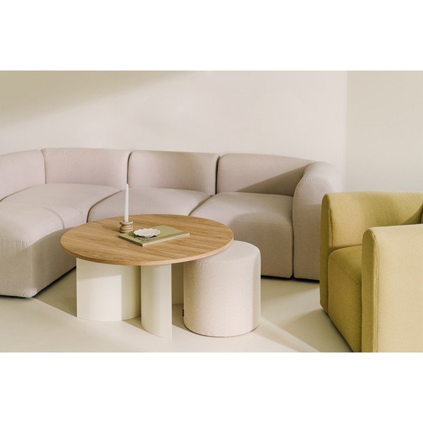 Krémový/v přírodní barvě kulatý konferenční stolek s deskou v dekoru jasanového dřeva ø 95 cm Gavo – noo.ma-image-4