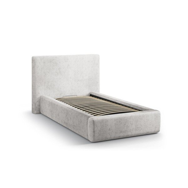 Světle šedá čalouněná jednolůžková postel s úložným prostorem s roštem 90x200 cm Amy – Micadoni -image-2