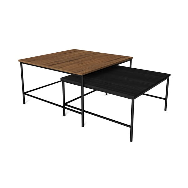 Černé/přírodní konferenční stolky s deskou v dekoru ořechového dřeva v sadě 2 ks 80x80 cm Fiorenza – Marckeric