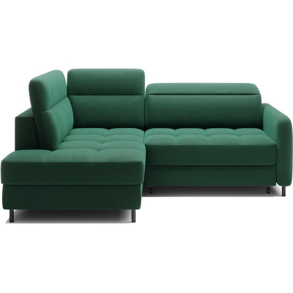 Zelená sametová rozkládací/s úložným prostorem rohová pohovka (levý roh/do L) Barea – ELTAP