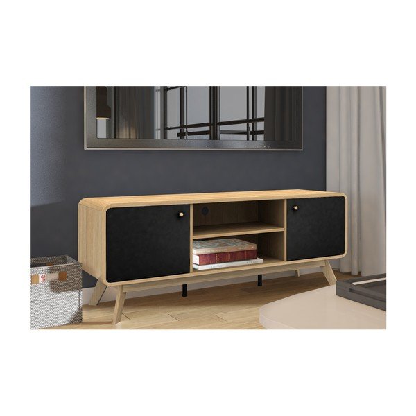 TV stolek v dekoru dubu v černo-přírodní barvě 140x53 cm Cassie – Støraa-image-3