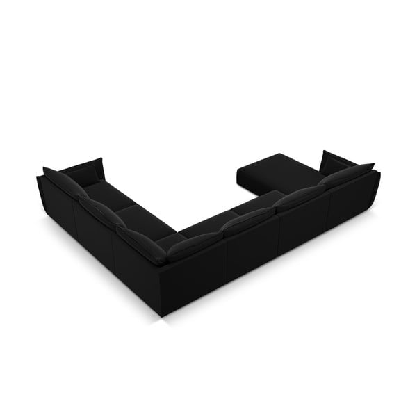 Černá sametová rohová pohovka (pravý roh/do "U") Vanda – Mazzini Sofas-image-3